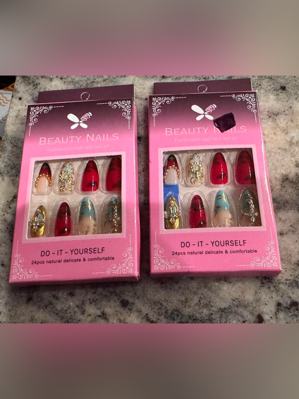 Set of 2 packs Do-It-Yourself Red & Turquoise Press-On Nail Set - new In box